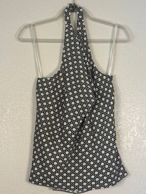 Ann Taylor Petites Silk Halter Top Black White Geometric 4P NWT